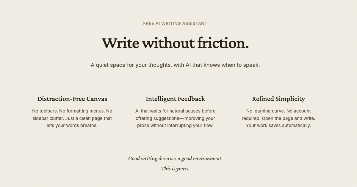 Free AI Writing Assistant | Distraction-Free Editor with Smart Feedback